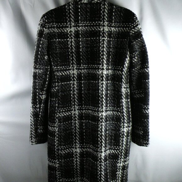 Express Tweed Plaid Collarless 1 Button Long Jacket Blazer Coat Small - Picture 5 of 8